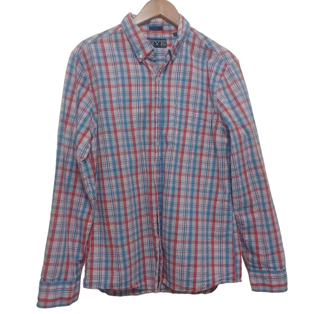 RYE Slim button down shirt Blue/Red/White Size L